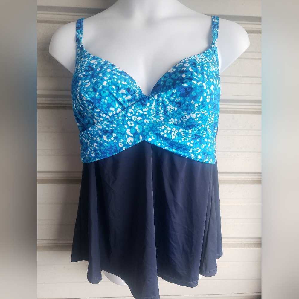 Plus Size 40DD Bra Size Swimsuit Tankini top Swim Blue Womens